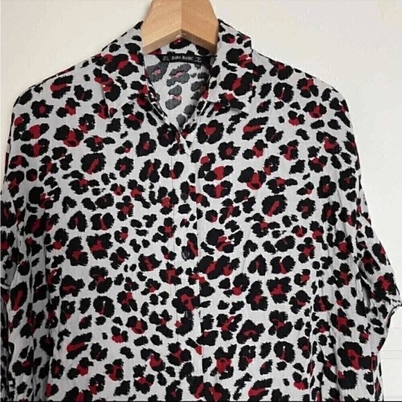 Zara Basic Leopard Print Blouse Extra Small Red Gray Black - Picture 5 of 13